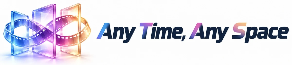 ATAS logo: three glass panels wrapped in a film-strip loop, next to the words Any Time, Any Space