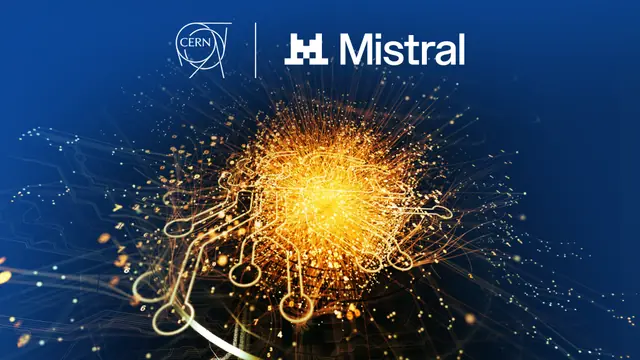 CERN and Mistral partnership graphic with both organizations' branding