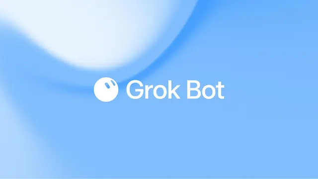 Grok Bot logo and wordmark in white on a soft blue gradient