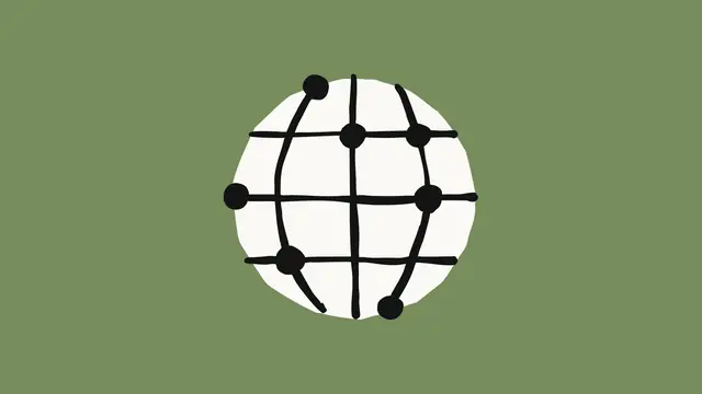 Hand-drawn globe with dots marking points on a sage-green background