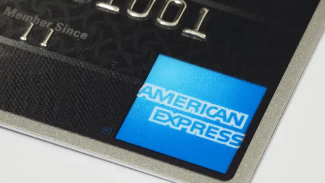 Close-up of a blue American Express card