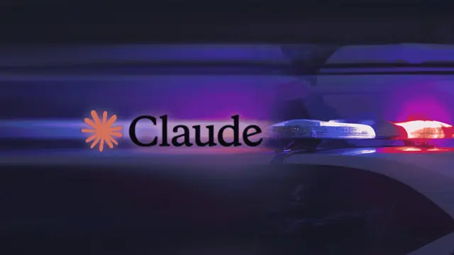 Claude logo glowing over a blurred night scene with police car lights