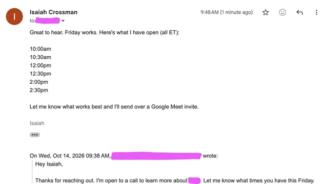 Unedited reply drafted by Grok Bot, from @IsaiahCrossman's post (names redacted by the author)