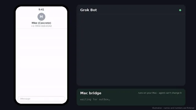 Demo GIF thumbnail of the iMessage bridge from @tvykruta's post